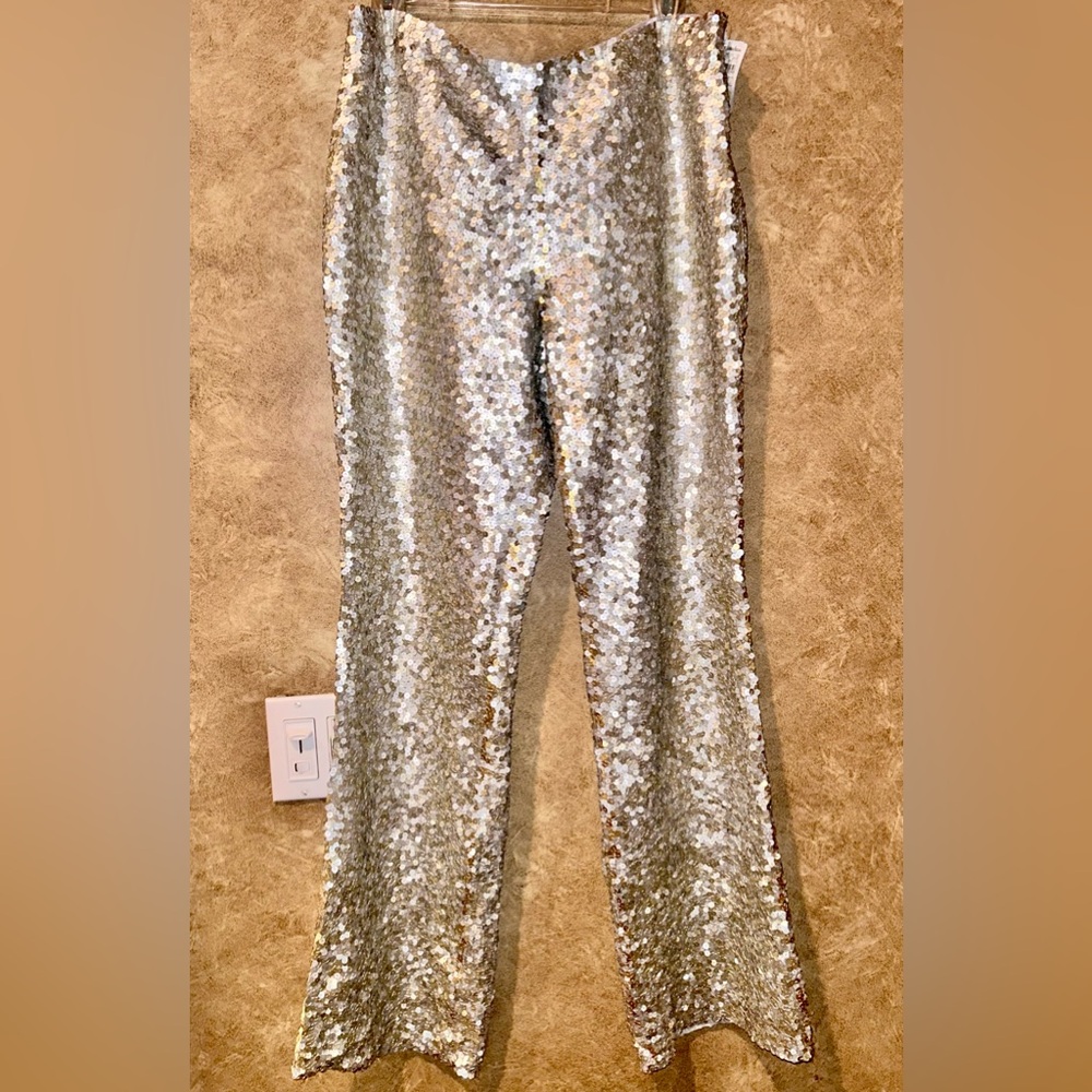 NWT Shelli Segal all sequined silver and gold pants